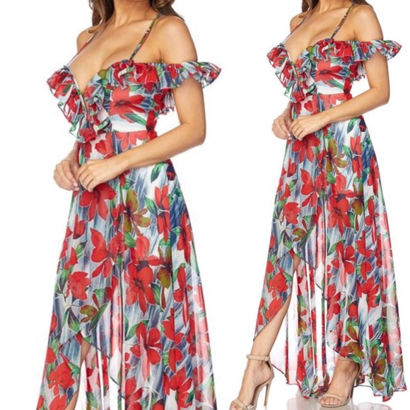 LAST 1 !!PRICE FIRM Red floral high low maxi dress - Picture 2 of 5